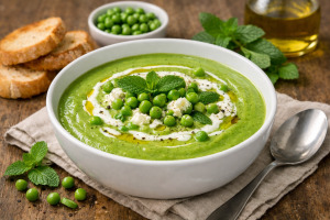 Velouté glacé de petits pois à la menthe