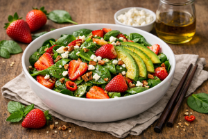 Salade d’épinards, fraises et avocat